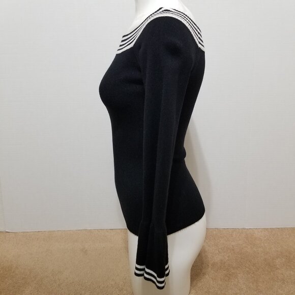 Rivars sweater Large bell sleeve boatneck bell sleeve stripes knit VINTAGE Y2K - Picture 2 of 12